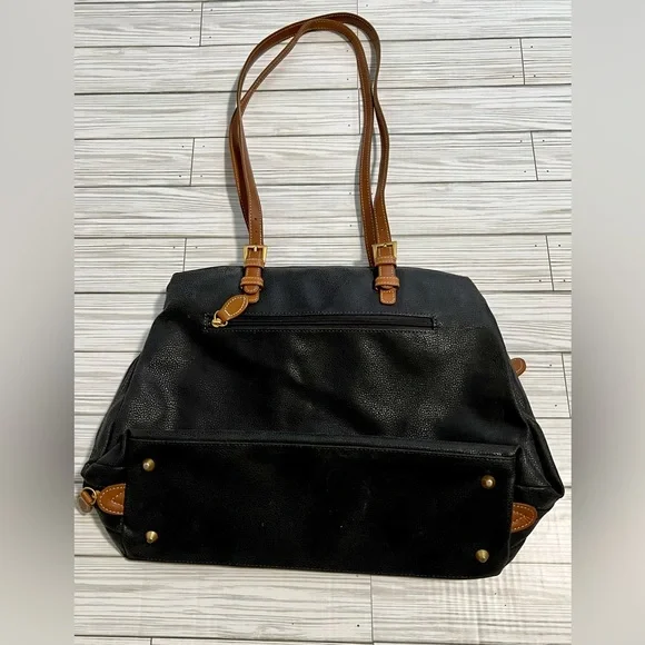 Boyt Womens Black Brown Jump Leather Adjustable Strap Zipper Pockets Tote Bag - Picture 2 of 4